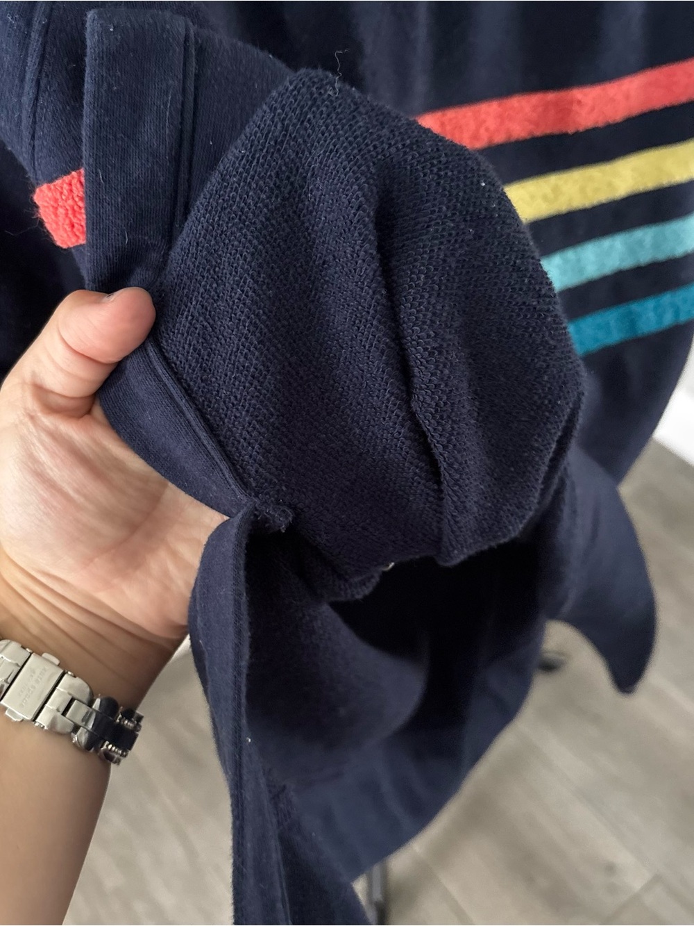 Lou & Grey Navy Crewneck Sweatshirt with Rainbow Stripes - Picture 5 of 8